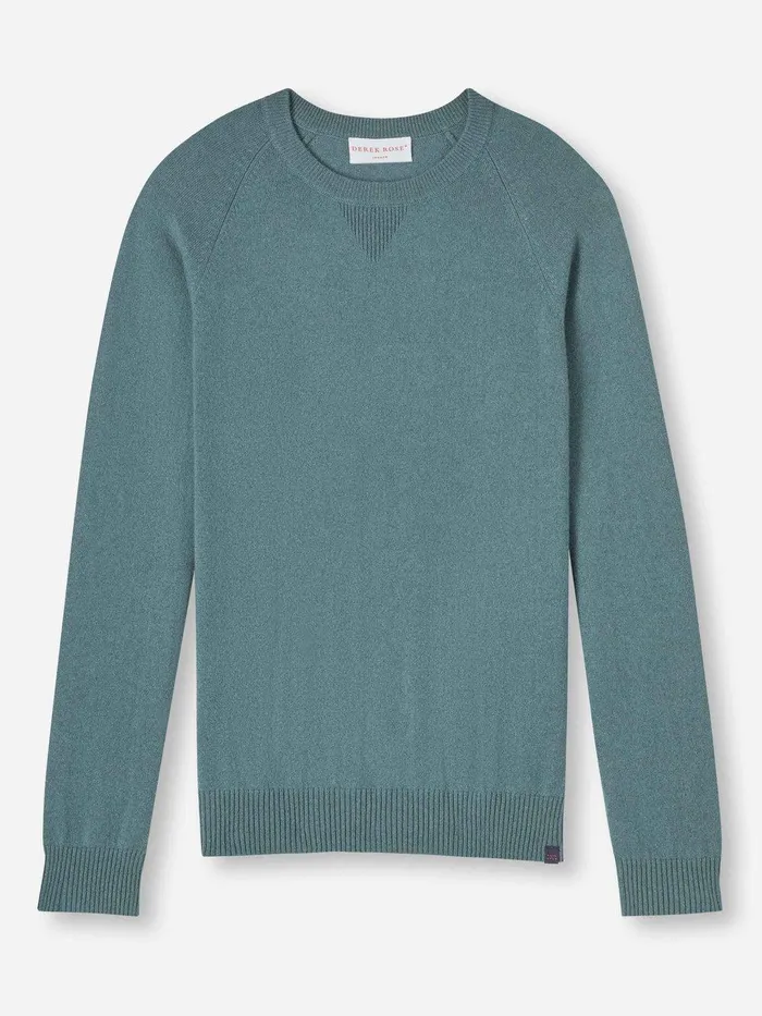 Derek Rose Sweater Finley Cashmere Teal Men Cashmere Sweaters