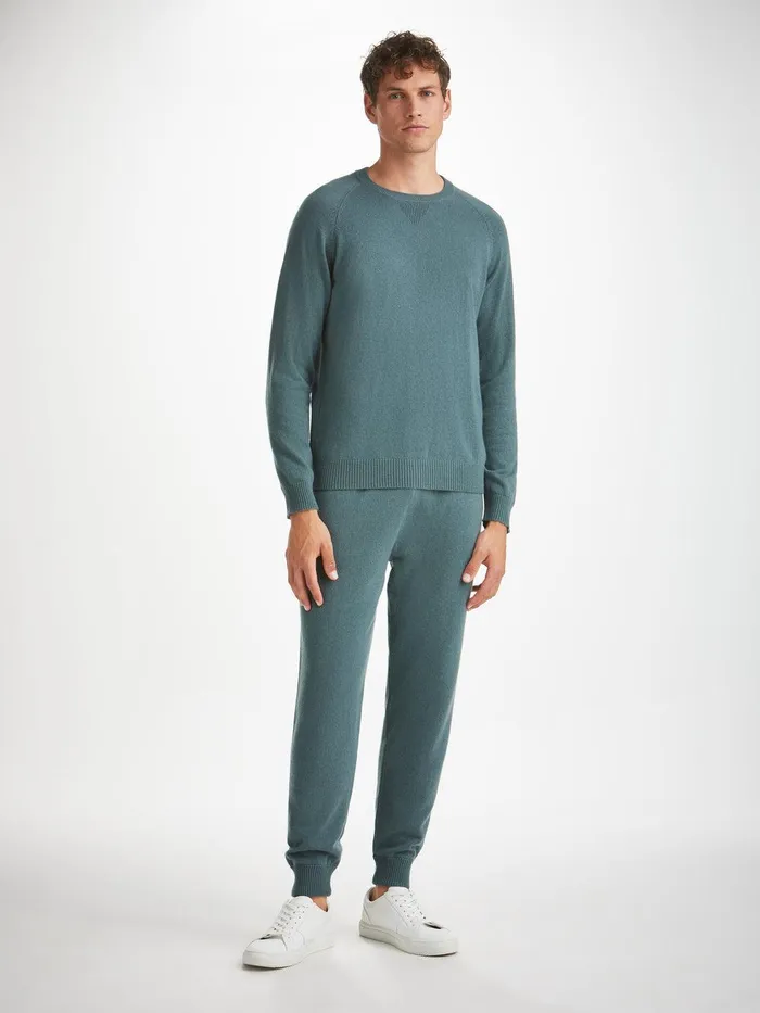 Derek Rose Sweater Finley Cashmere Teal Men Cashmere Sweaters