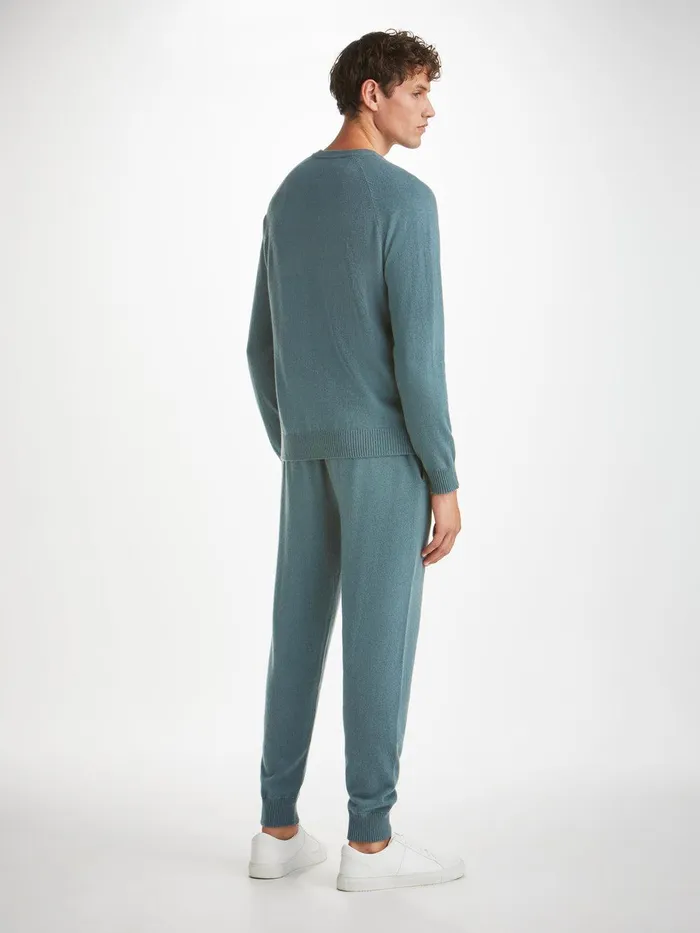 Derek Rose Sweater Finley Cashmere Teal Men Cashmere Sweaters