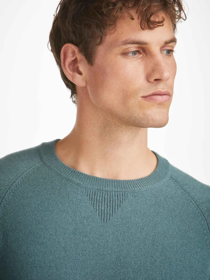 Derek Rose Sweater Finley Cashmere Teal Men Cashmere Sweaters