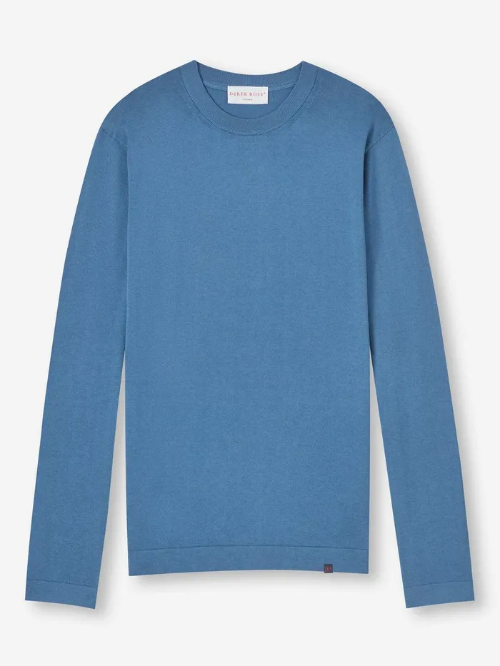 Derek Rose Sweater Jacob Sea Island Storm Blue Men Sea Island Cotton Sweaters