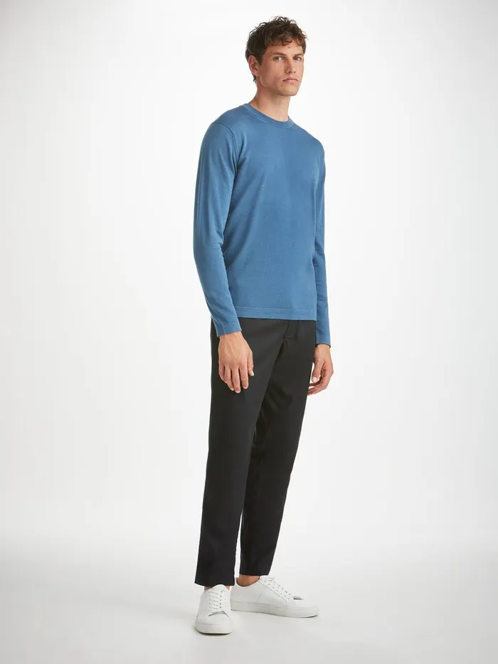 Derek Rose Sweater Jacob Sea Island Storm Blue Men Sea Island Cotton Sweaters