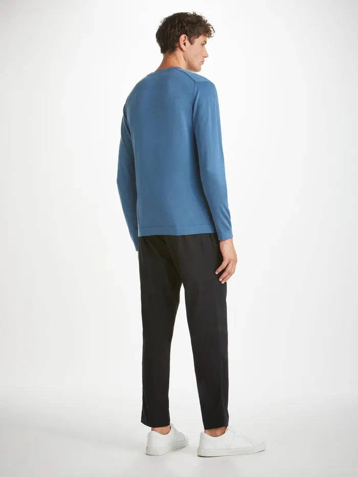 Derek Rose Sweater Jacob Sea Island Storm Blue Men Sea Island Cotton Sweaters