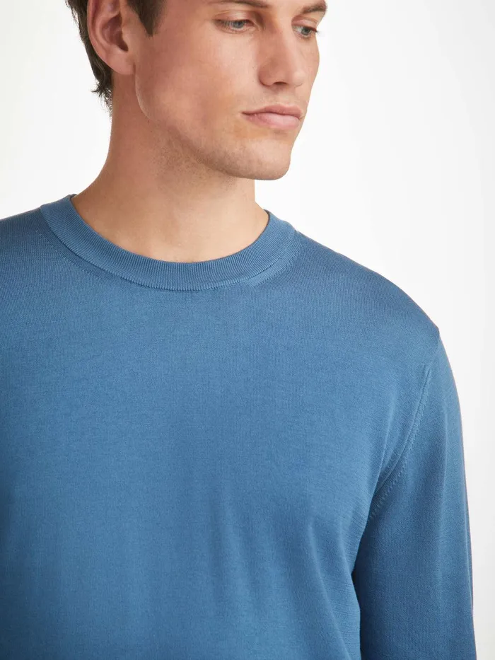 Derek Rose Sweater Jacob Sea Island Storm Blue Men Sea Island Cotton Sweaters