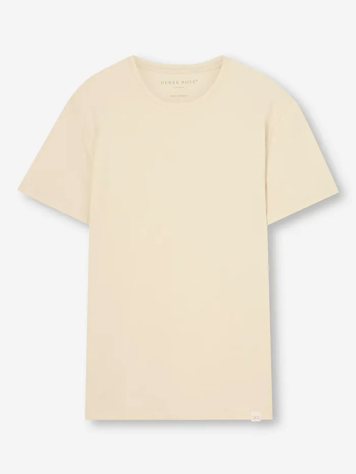 Derek Rose TShirt Basel Micro Modal Stretch Ecru Men Short Sleeve TShirts