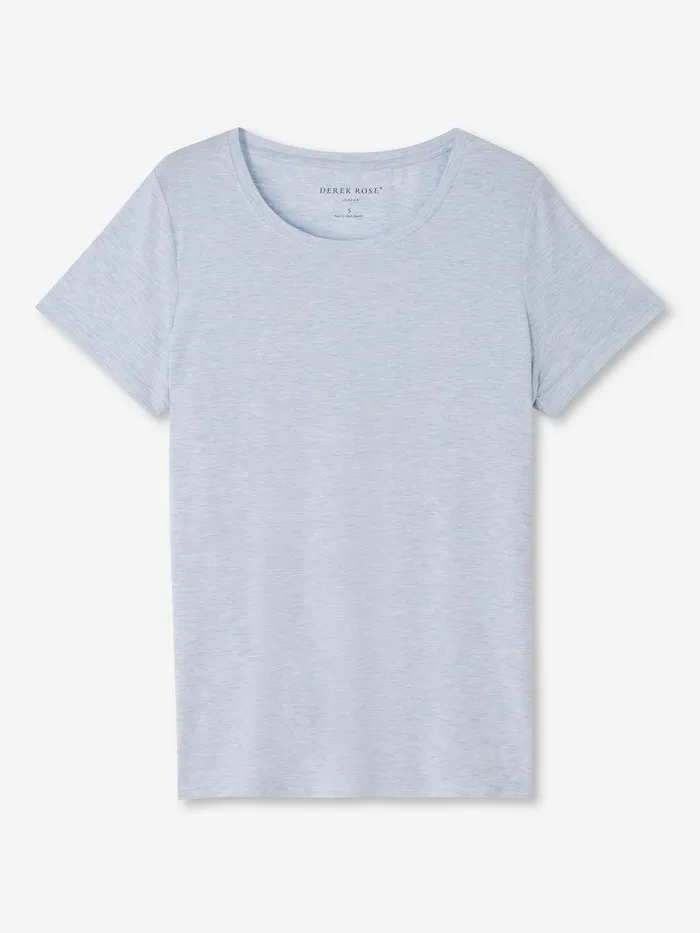 Derek Rose TShirt Ethan Micro Modal Stretch Light Blue Marl Women Short Sleeve TShirts