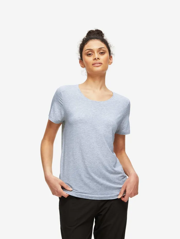 Derek Rose TShirt Ethan Micro Modal Stretch Light Blue Marl Women Short Sleeve TShirts