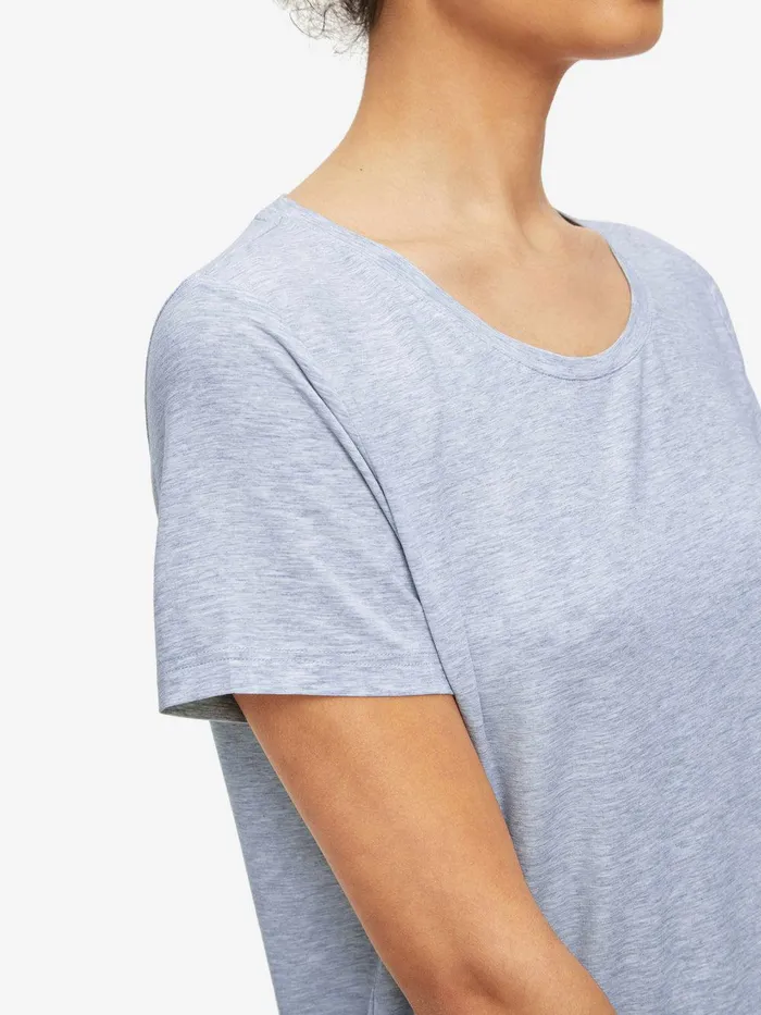 Derek Rose TShirt Ethan Micro Modal Stretch Light Blue Marl Women Short Sleeve TShirts