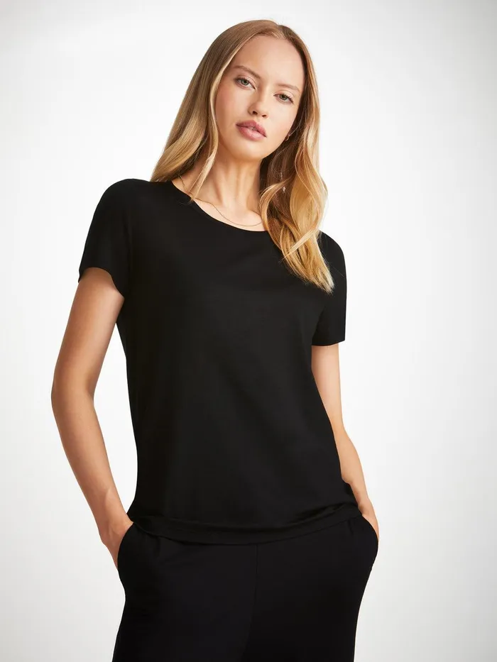 Derek Rose TShirt Lara Micro Modal Stretch Black Women Short Sleeve TShirts