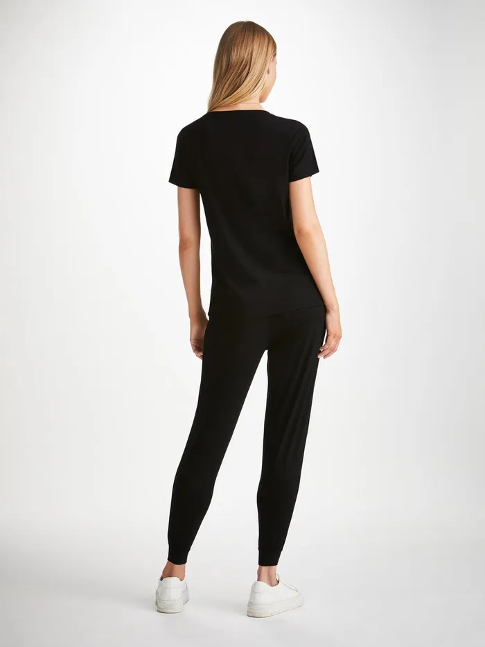 Derek Rose TShirt Lara Micro Modal Stretch Black Women Short Sleeve TShirts