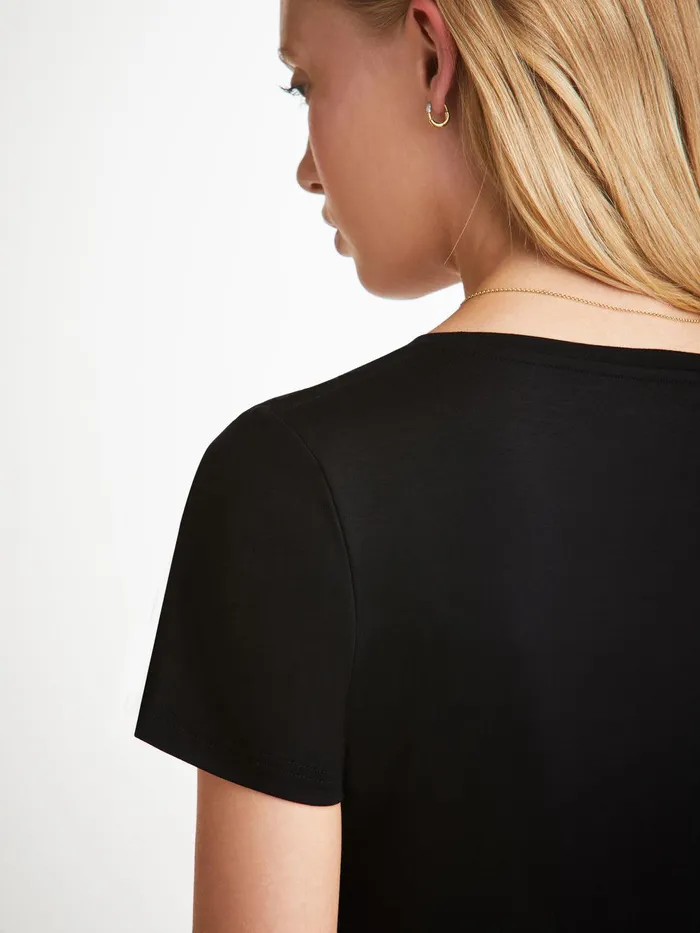 Derek Rose TShirt Lara Micro Modal Stretch Black Women Short Sleeve TShirts