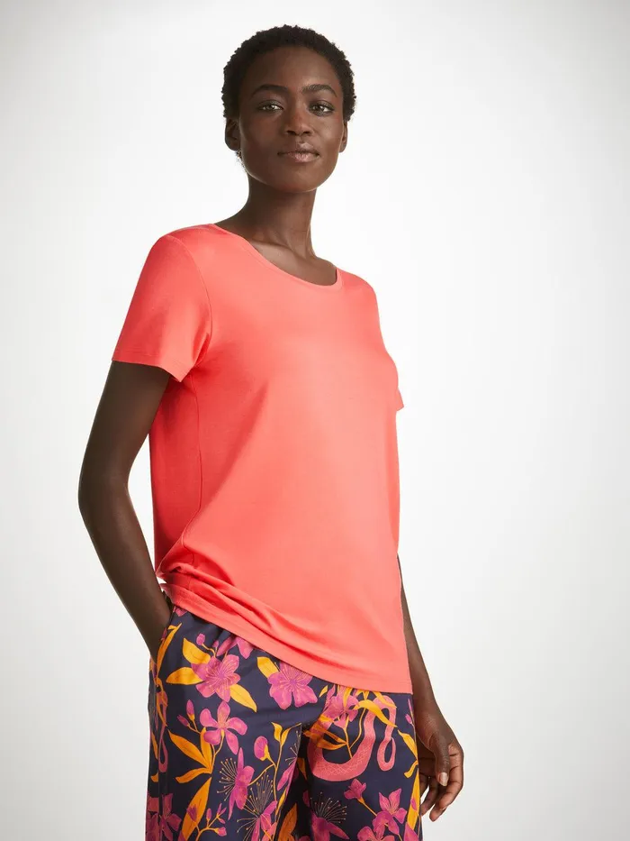 Derek Rose TShirt Lara Micro Modal Stretch Coral Women Short Sleeve TShirts
