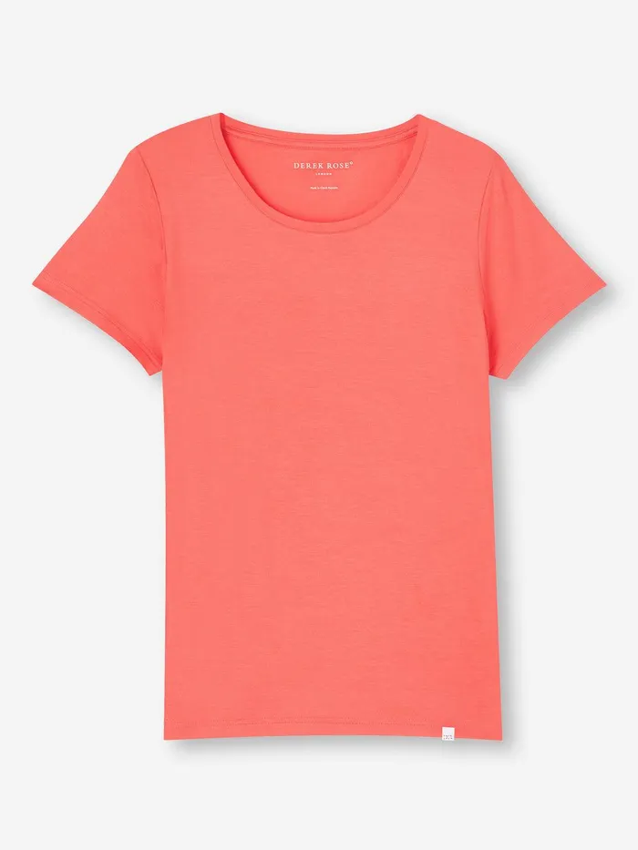 Derek Rose TShirt Lara Micro Modal Stretch Coral Women Short Sleeve TShirts