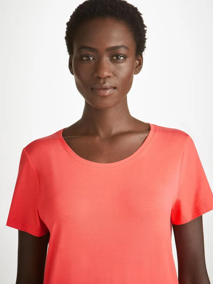 Derek Rose TShirt Lara Micro Modal Stretch Coral Women Short Sleeve TShirts
