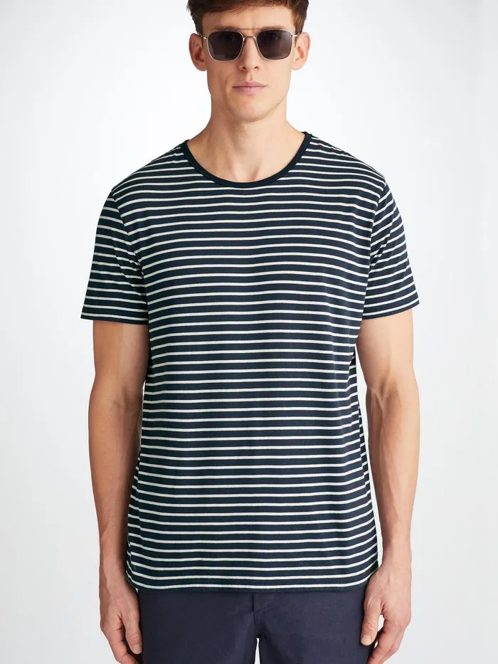 Derek Rose TShirt Ryder Pima Cotton Navy Men Short Sleeve TShirts