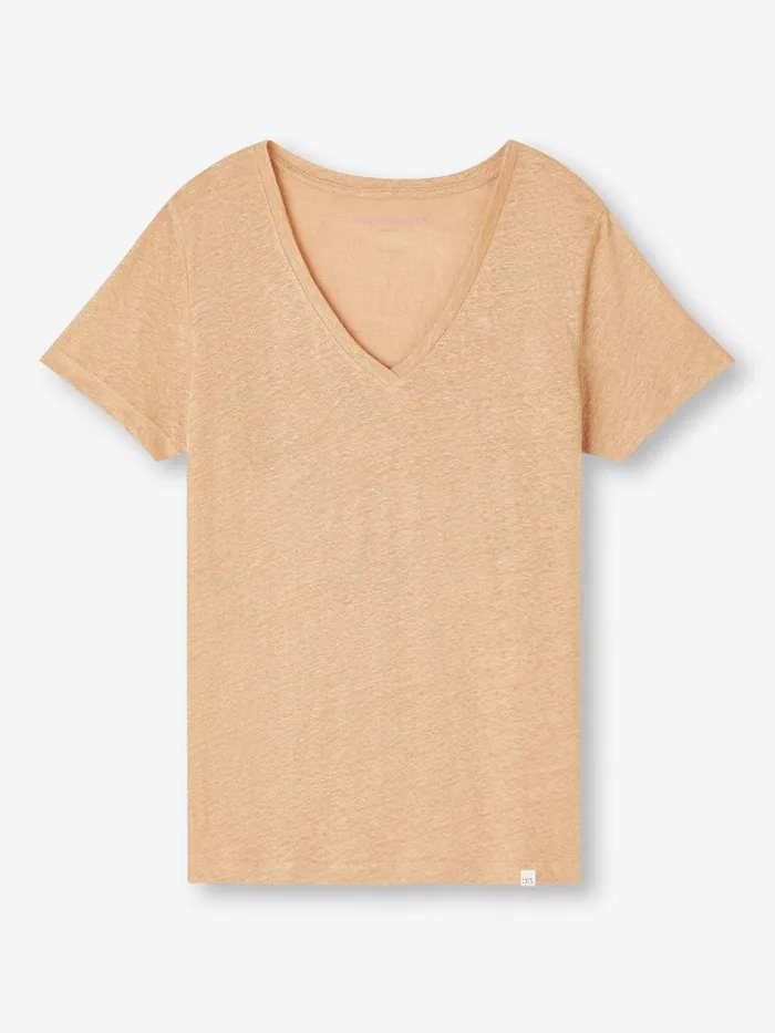 Derek Rose VNeck TShirt Jordan Linen Sand Women Short Sleeve TShirts