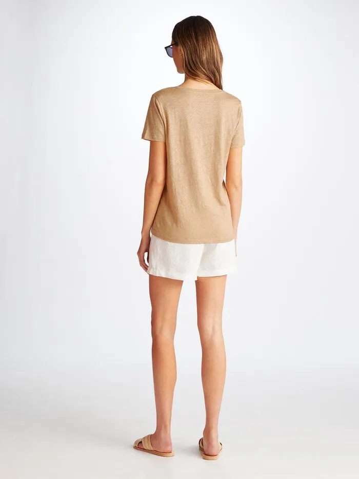 Derek Rose VNeck TShirt Jordan Linen Sand Women Short Sleeve TShirts