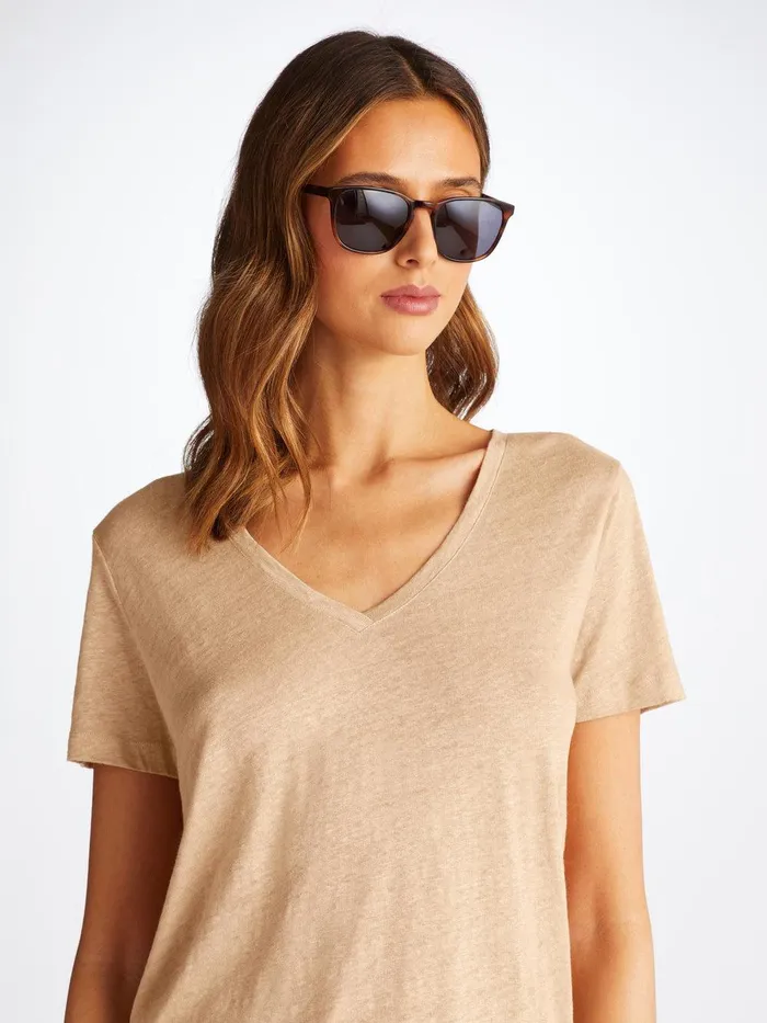 Derek Rose VNeck TShirt Jordan Linen Sand Women Short Sleeve TShirts