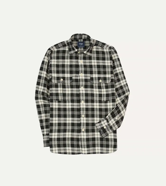 Drake039s Black And White Check Brushed Cotton TwoPocket Work Shirt Men Work Shirts Drake039s Black And White Check Brushed Cotton TwoPocket Work Shirt Men Work Shirts