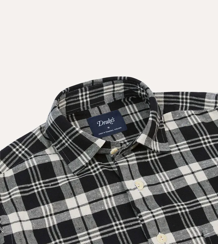 Drake039s Black And White Check Brushed Cotton TwoPocket Work Shirt Men Work Shirts