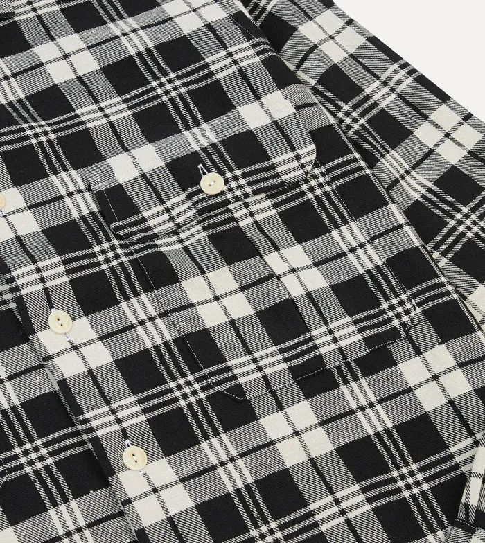Drake039s Black And White Check Brushed Cotton TwoPocket Work Shirt Men Work Shirts