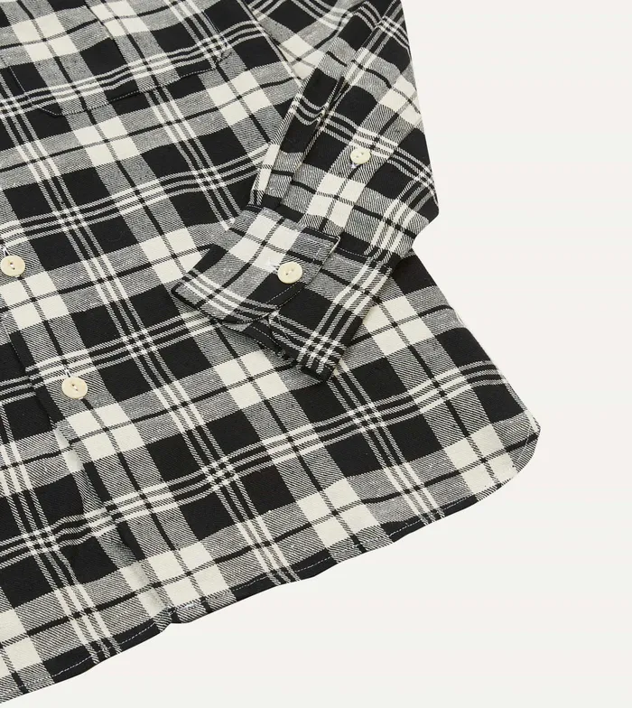 Drake039s Black And White Check Brushed Cotton TwoPocket Work Shirt Men Work Shirts