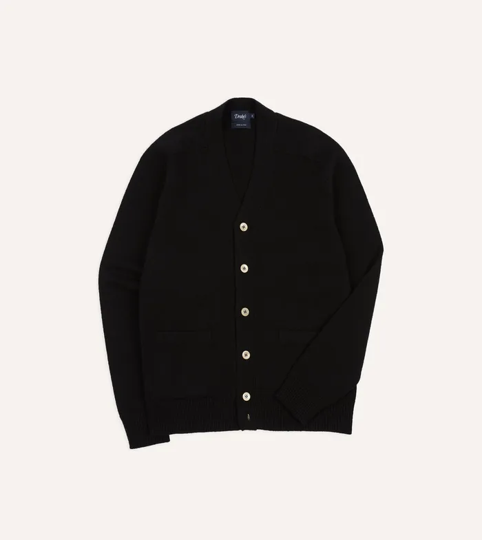 Drake039s Black Lambswool 6 Button Cardigan Men Knitwear