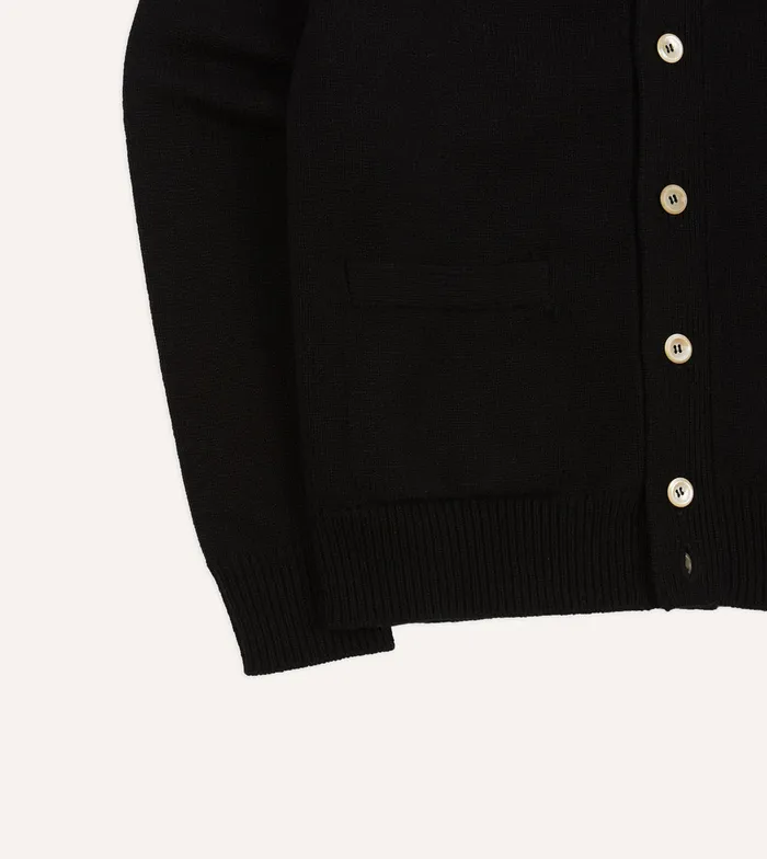 Drake039s Black Lambswool 6 Button Cardigan Men Knitwear