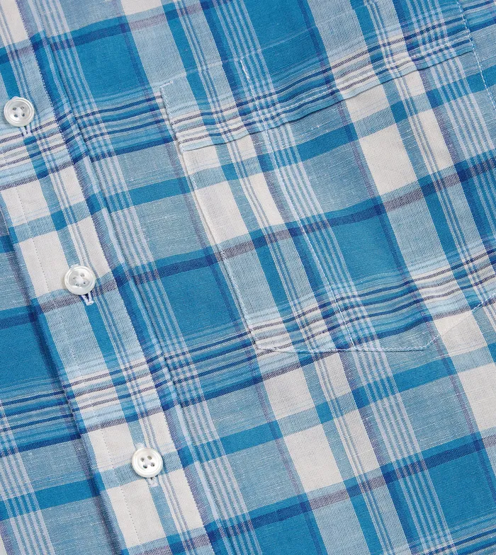 Drake039s Blue Check Cotton Linen ButtonDown Shirt Men Linen Shirts