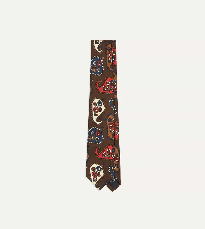 Drake039s Brown Geometric Paisley Print Twill Silk Tipped Tie Men Patterned Ties Drake039s Brown Geometric Paisley Print Twill Silk Tipped Tie Men Patterned Ties