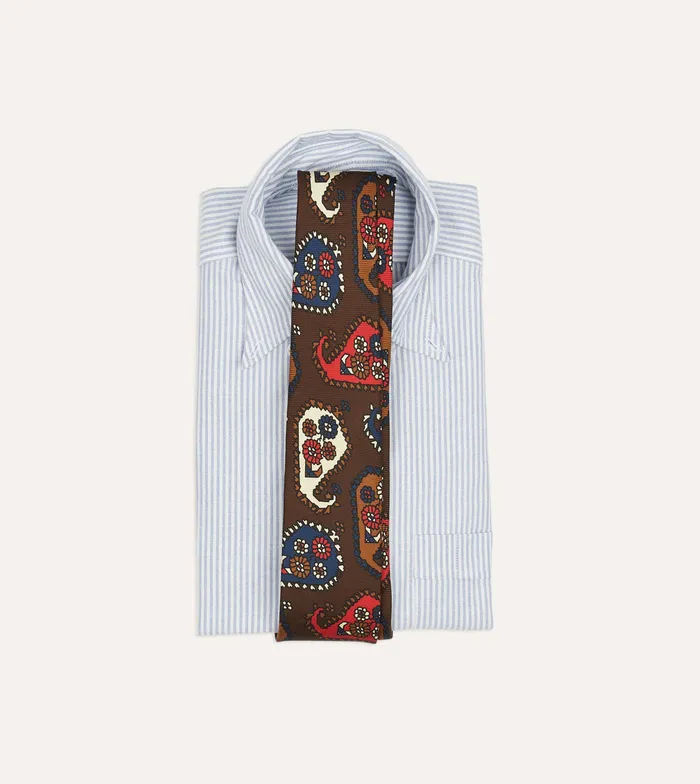 Drake039s Brown Geometric Paisley Print Twill Silk Tipped Tie Men Patterned Ties