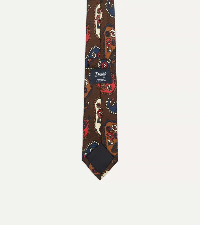 Drake039s Brown Geometric Paisley Print Twill Silk Tipped Tie Men Patterned Ties