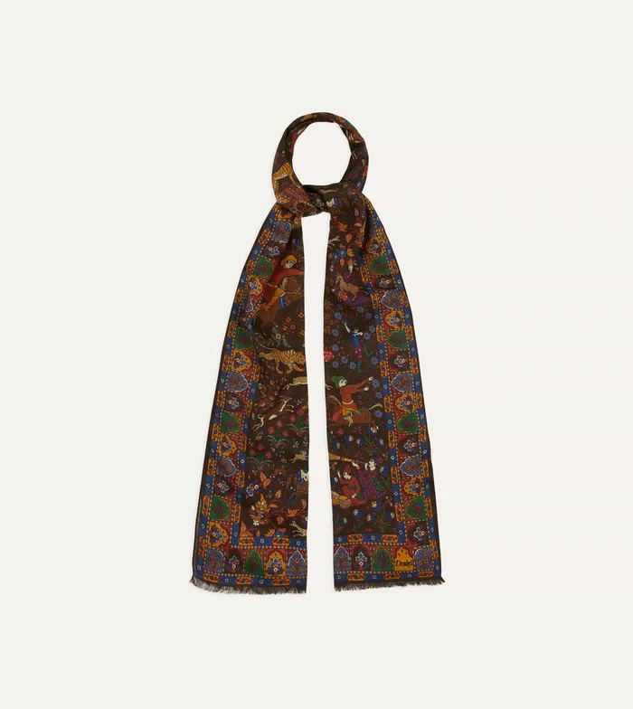 Drake039s Brown Mughal Hunter Print WoolSilk Scarf Men Scarves
