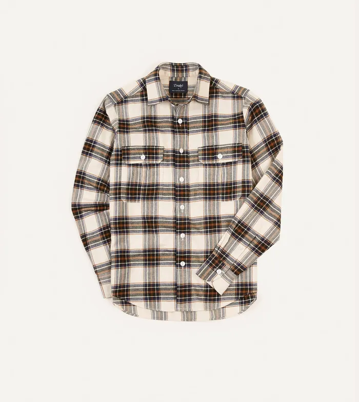 Drake039s Cream And Navy Check Brushed Cotton TwoPocket Work Shirt Men Work Shirts Drake039s Cream And Navy Check Brushed Cotton TwoPocket Work Shirt Men Work Shirts