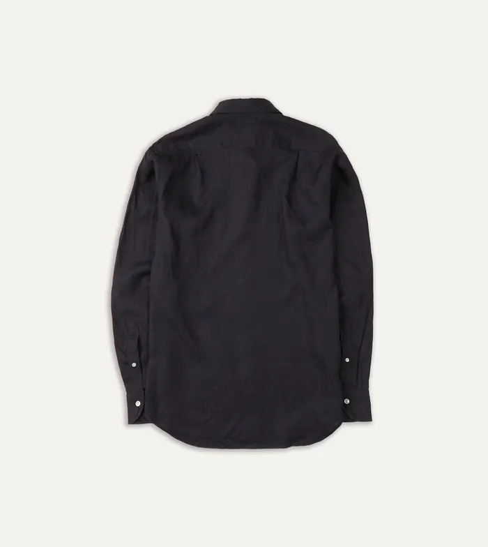 Drake039s Dark Navy Linen Spread Collar Shirt Men Linen Shirts