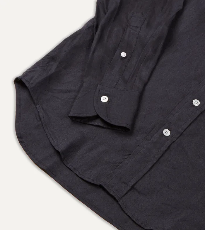 Drake039s Dark Navy Linen Spread Collar Shirt Men Linen Shirts