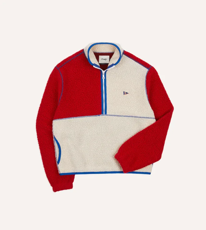 Drake039s Ecru And Red Boucle Wool HalfZip Fleece Jacket Men Fleeces
