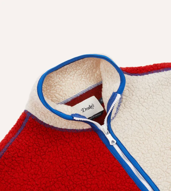 Drake039s Ecru And Red Boucle Wool HalfZip Fleece Jacket Men Fleeces
