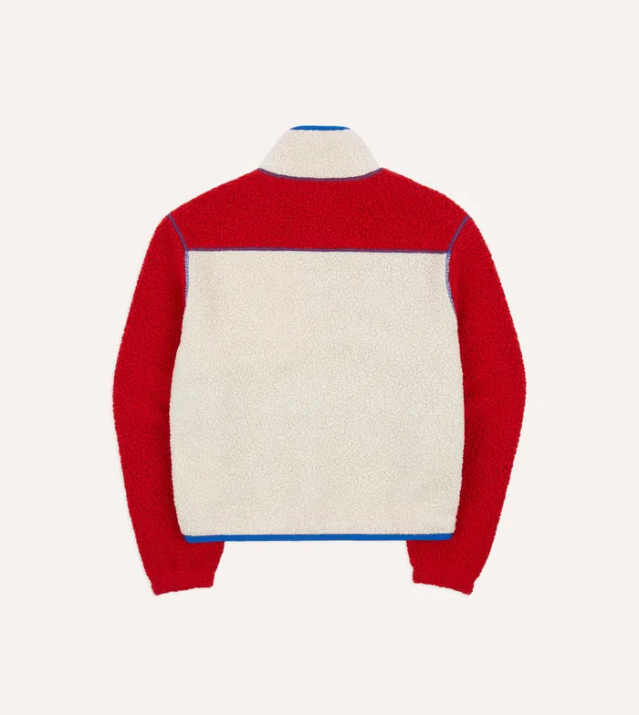 Drake039s Ecru And Red Boucle Wool HalfZip Fleece Jacket Men Fleeces