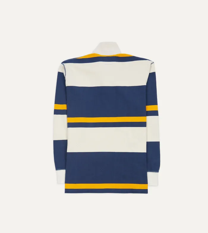 Drake039s Ecru Navy And Yellow Stripe Cotton Rugby Shirt Men Polos and Sweatshirts