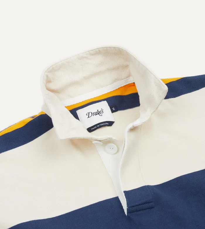 Drake039s Ecru Navy And Yellow Stripe Cotton Rugby Shirt Men Polos and Sweatshirts