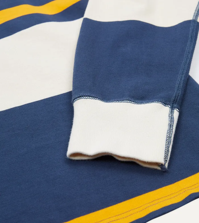Drake039s Ecru Navy And Yellow Stripe Cotton Rugby Shirt Men Polos and Sweatshirts