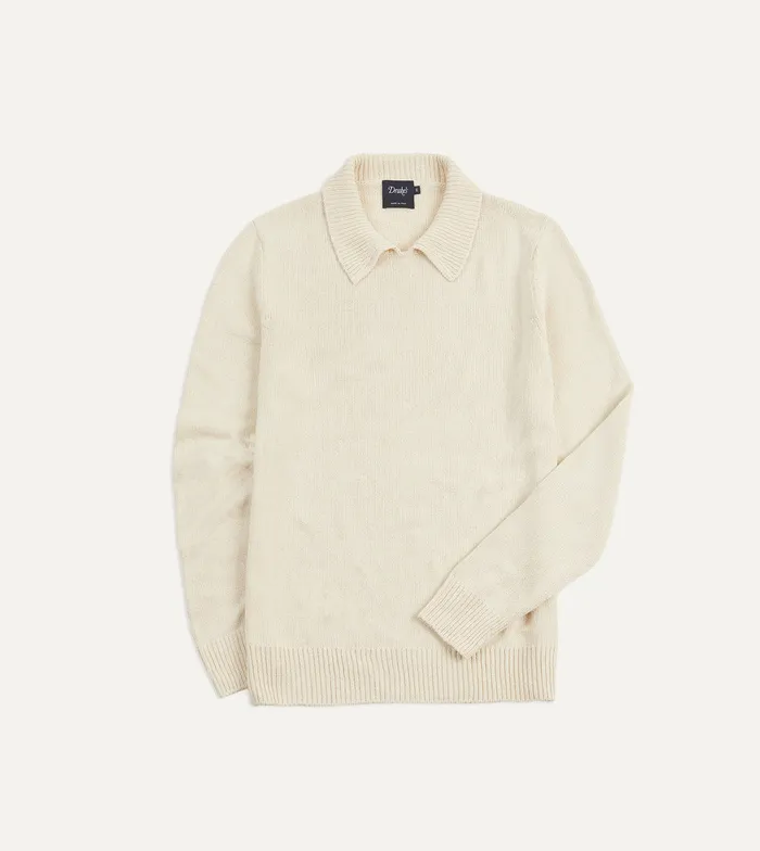 Drake039s Ecru Silk Ribbed Integral Collar Jumper Men Knitwear