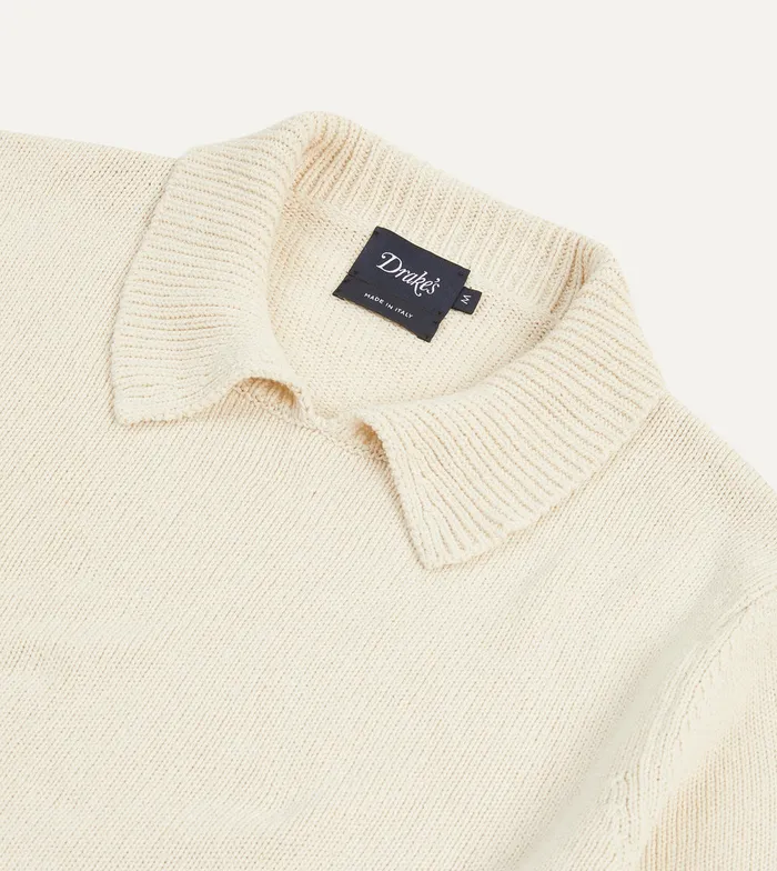 Drake039s Ecru Silk Ribbed Integral Collar Jumper Men Knitwear