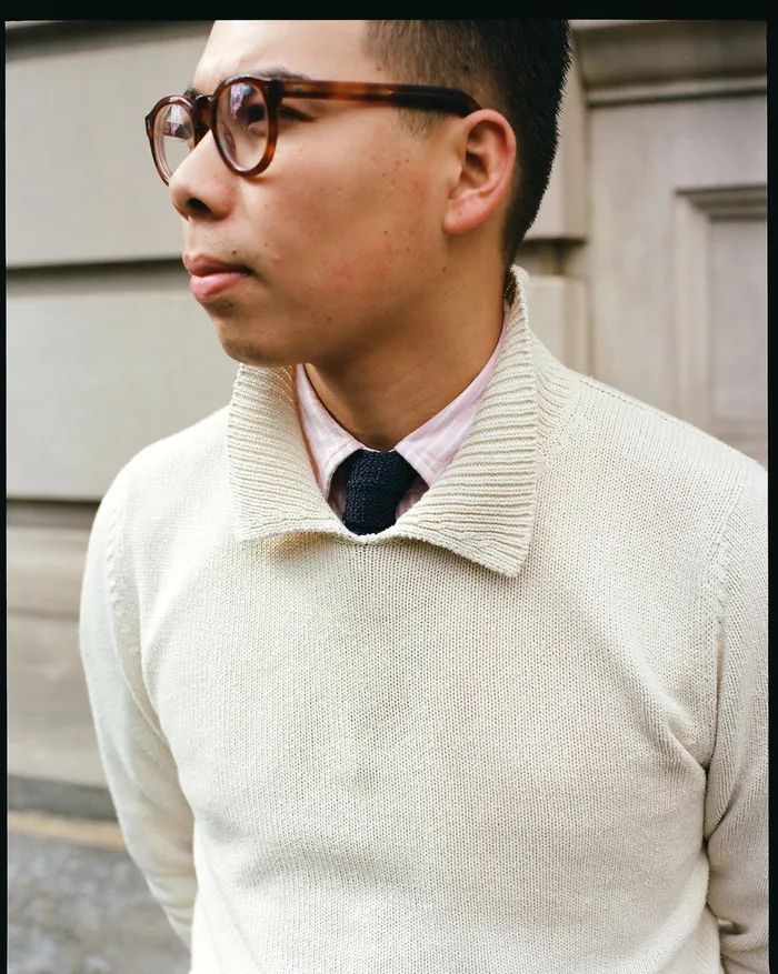 Drake039s Ecru Silk Ribbed Integral Collar Jumper Men Knitwear
