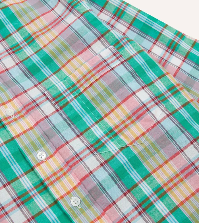 Drake039s Green And Blue Madras Check Cotton ButtonDown Shirt Men Checked Shirts