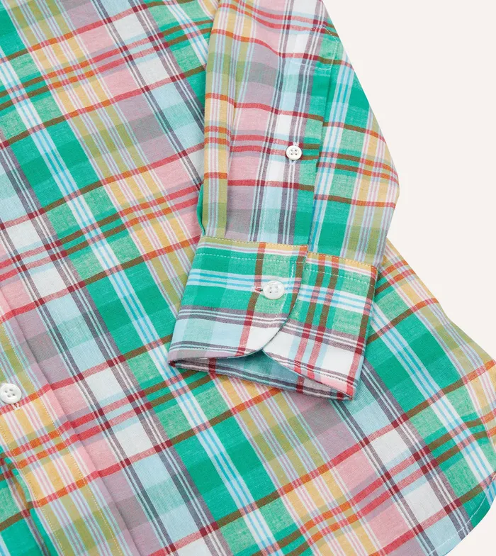 Drake039s Green And Blue Madras Check Cotton ButtonDown Shirt Men Checked Shirts