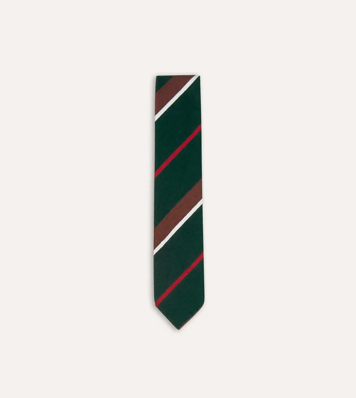 Drake039s Green Brown And White Stripe Shantung Silk Tie Men Striped Ties