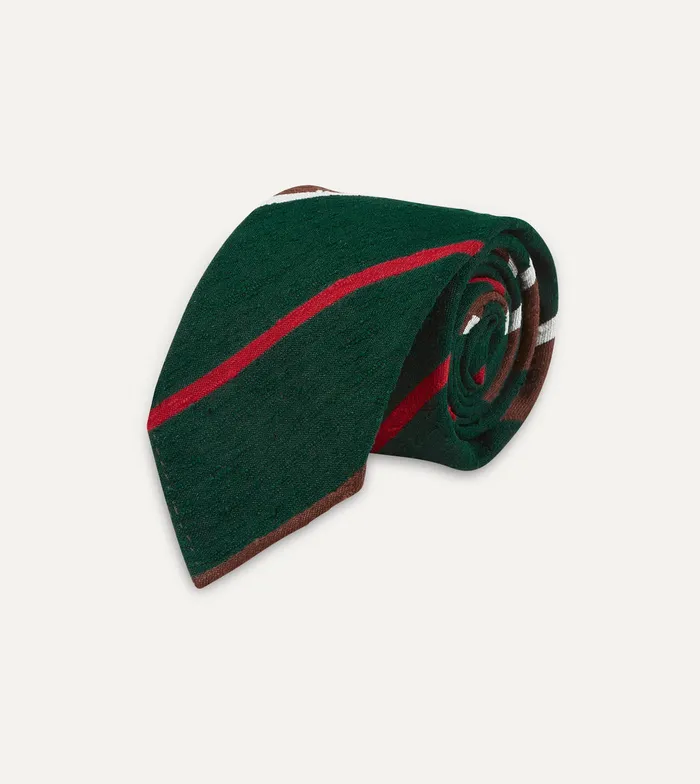 Drake039s Green Brown And White Stripe Shantung Silk Tie Men Striped Ties