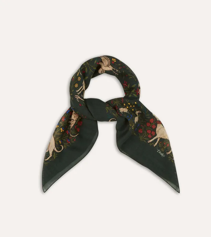 Drake039s Green Unicorn Print WoolSilk Square Scarf Men Scarves